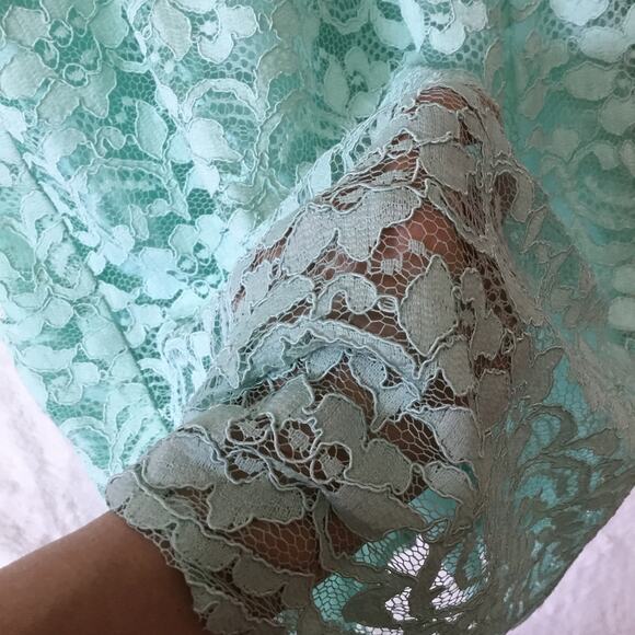 David’s Bridal Teal Short Strapless Lace Dress - Picture 8 of 16